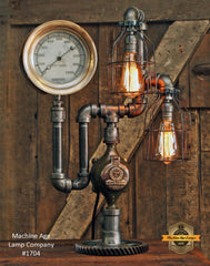 Steampunk Industrial / Steam Gauge Lamp / Gear Base / Locomotive / Lamp #1704 sold