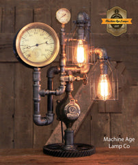 Steampunk Industrial / Steam Gauge Lamp  / Gear  /  Lamp #3872
