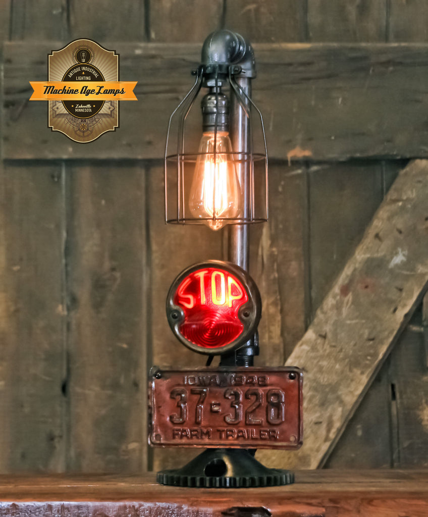 Steampunk Industrial Lamp / Antique Taillight / Automotive / Stop lens / Iowa  / Bi Lite / 1920's / #4023
