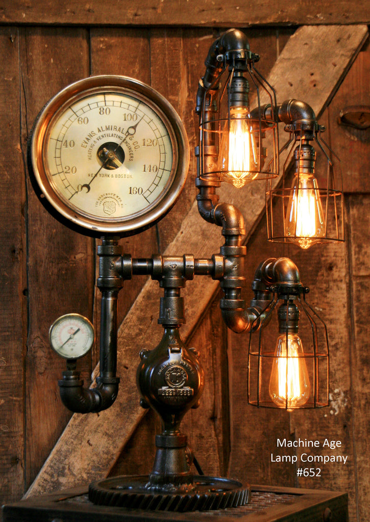 Steampunk Industrial Steam Gauge Lamp, #652 - SOLD