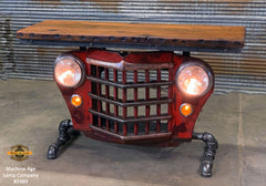 1950's Jeep willys Grille table barnwood top - Table #5000