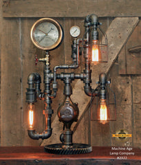 Steampunk Industrial / Antique 6" Steam Gauge Lamp / Gear Base / Lamp #2322 sold
