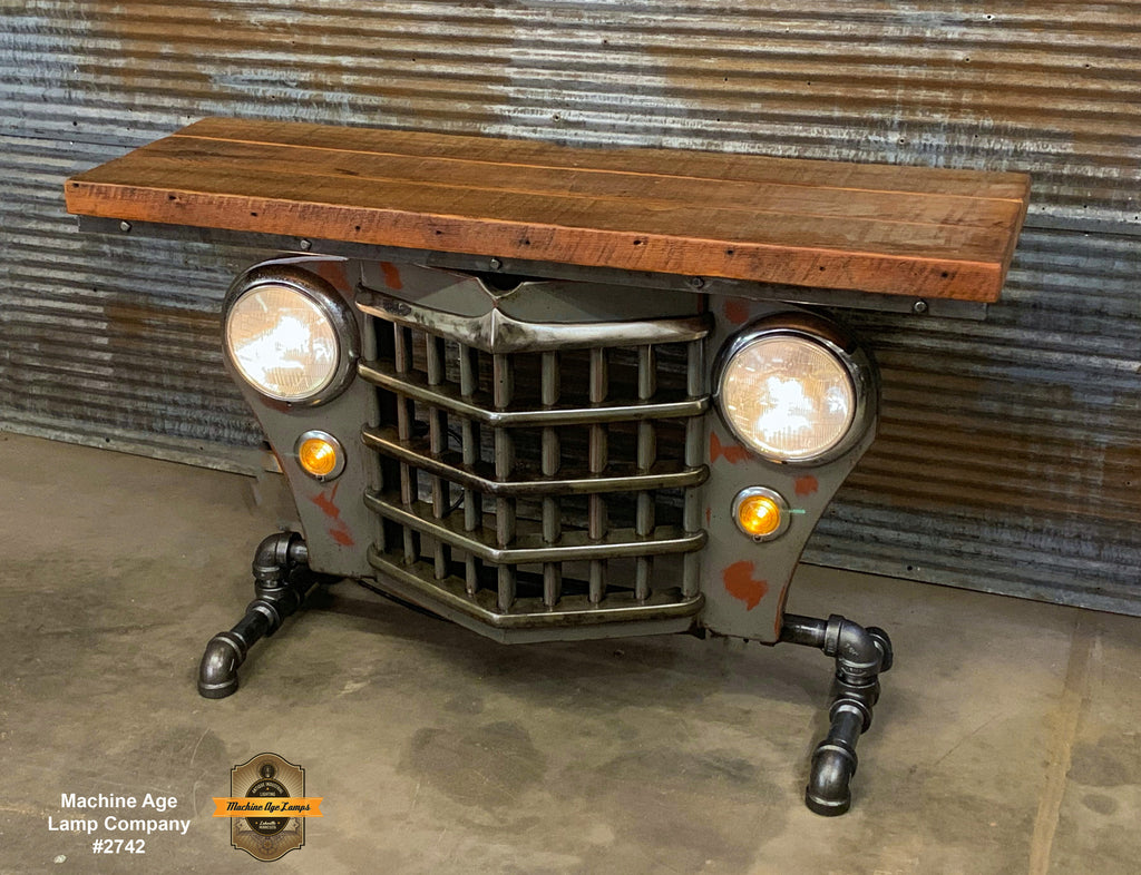 Steampunk Industrial / Automotive / Original vintage 50's Jeep Willys Grille / Table Sofa Hallway / Gray / Table #2742