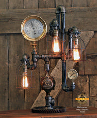 Steampunk Industrial / Antique Steam Gauge / Camden NJ / Gear Base / Lamp #2134