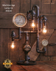Steampunk Industrial / Antique Steam Gauge Lamp / Boston / Tractor Gear   / Lamp #3630