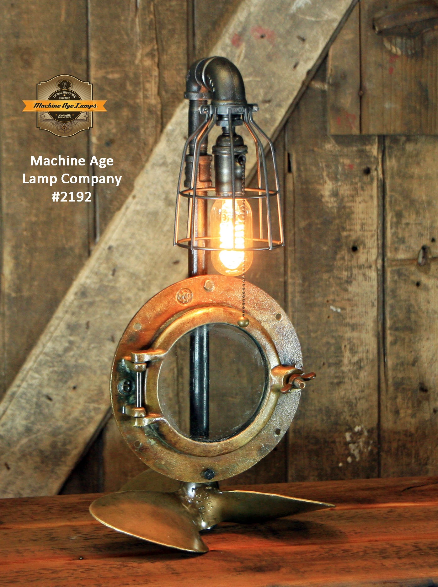 Steampunk Industrial Lamp / Antique ship port window / Antique Propeller / Boat / Nautical / #2192