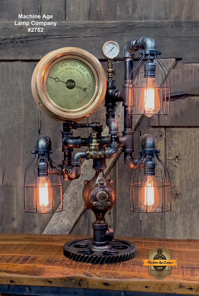 Steampunk Industrial / Machine Age Lamp / Antique Steam Gauge  / Corry Water works PA NY / Lamp #2752 sold