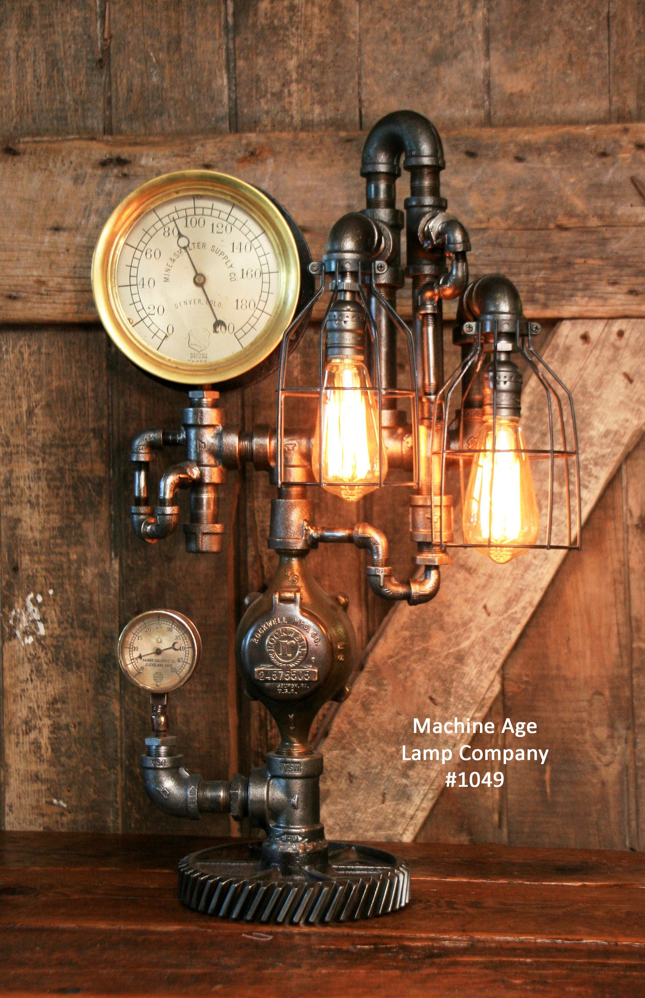 Steampunk Industrial Steam Gauge Lamp, #1049