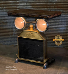 Steampunk Industrial Table / Antique Ford Model T Radiator and Headlamps / Automotive  / Barnwood / Table #3995