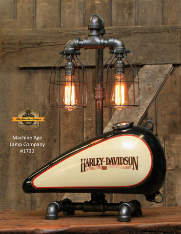 Steampunk Industrial Lamp / Re-Purposed Harley HD Tank / Authentic Motorcycle Tank / Lamp #1732