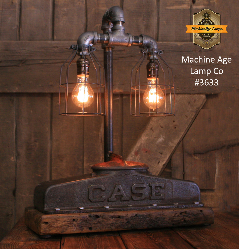 Steampunk Industrial Table Lamp / Antique Case Farm Tractor / Barnwood base /  Lamp #3633