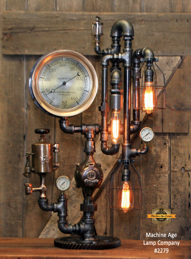 Steampunk Industrial Machine Age Lamp / Steam Gauge / Oiler / Gear / New York / Lamp #2279