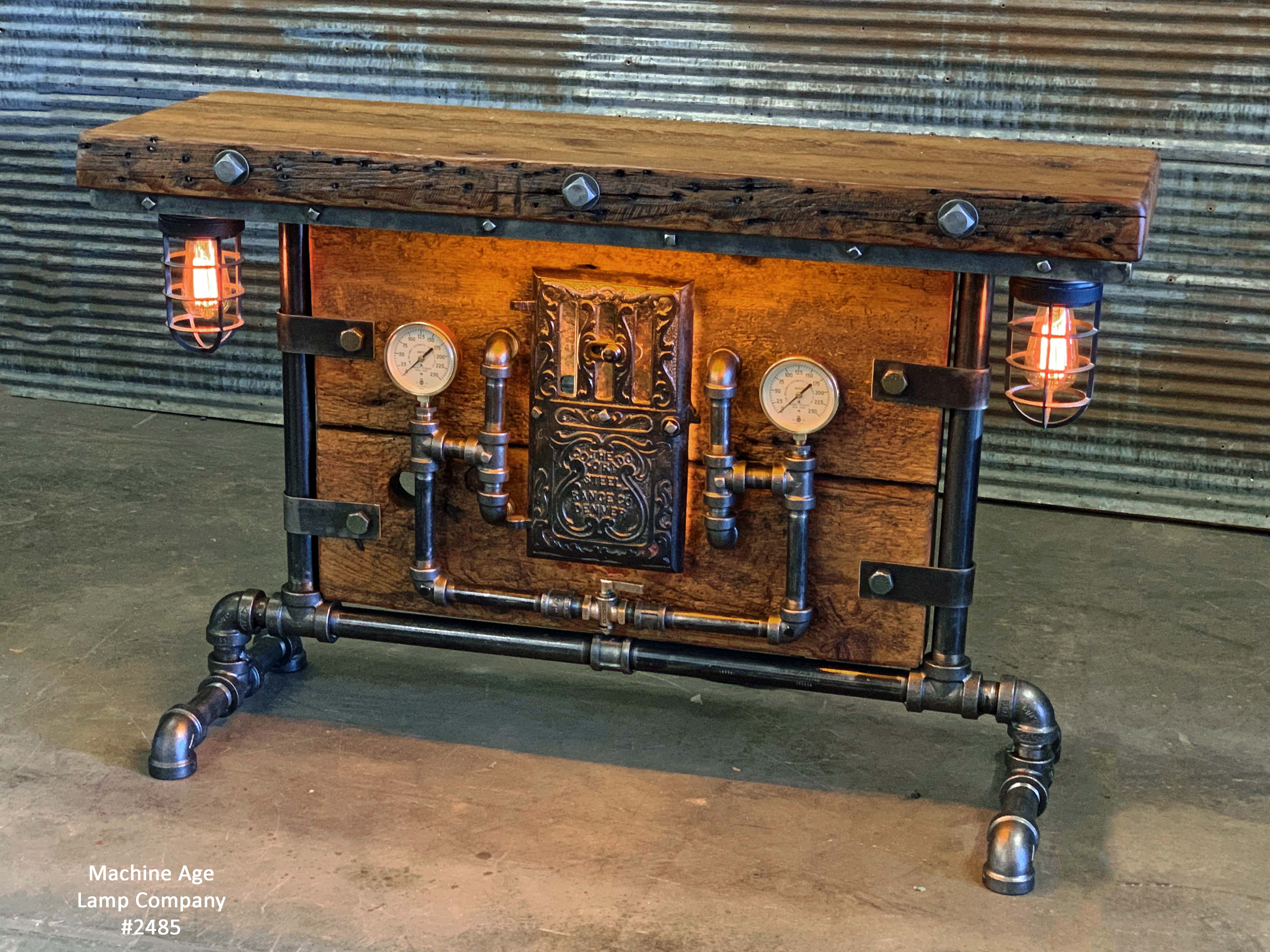 Steampunk Industrial / Barn Wood / Table / Console / Bar / Lighted / Table #2485
