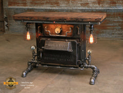 Steampunk Industrial / Boiler Furnace Door Table / Console / BarnWood top / Table #1700 sold