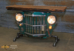 Steampunk Industrial / Original vintage 50's Jeep Willys Grille / Table Sofa Hallway / Green / Table #1842 sold