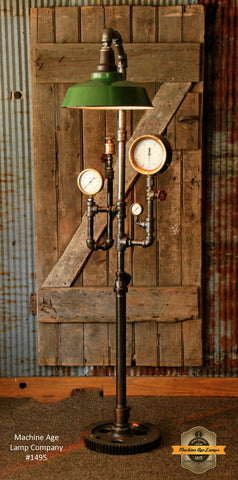 Steampunk Industrial Floor Lamp / Steam Gauge / Shade / Gear / Lamp #1495