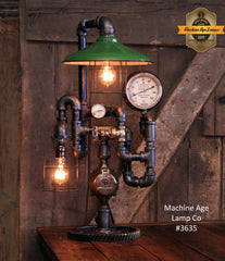 Steampunk Industrial / Machine Age Lamp / Antique Steam Gauge  /  Ship / Nautical / Lamp #3635