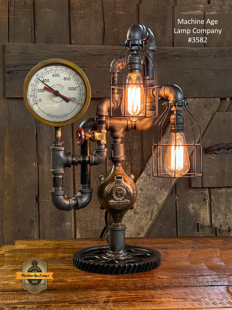Steampunk Industrial / Steam Gauge Lamp  / Summit NJ / Gear  /  Lamp #3582
