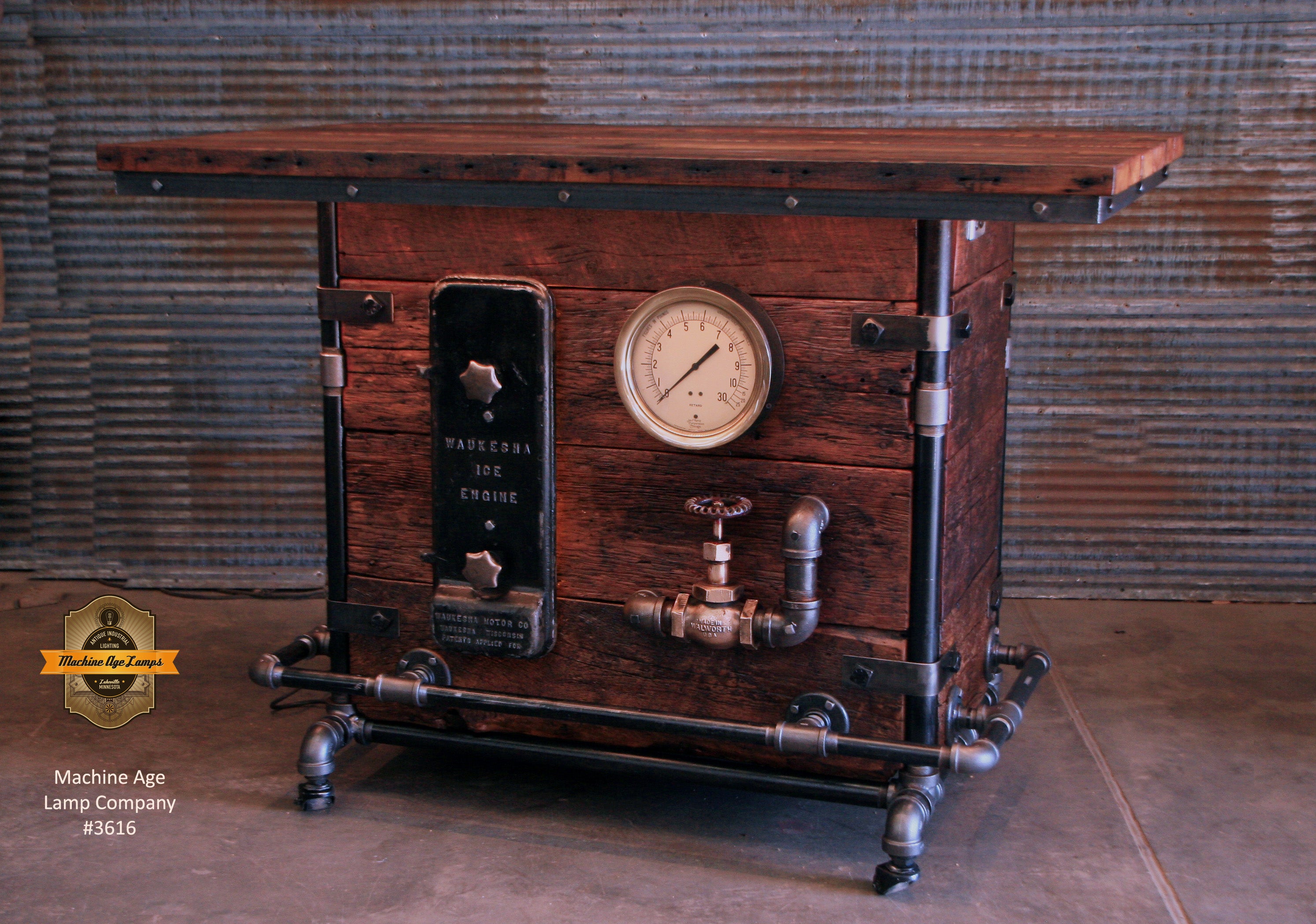 Steampunk Industrial / Bar / Barnwood /  42" Tall / Steam Gauge / Kegerator/ Pub Table / #3616