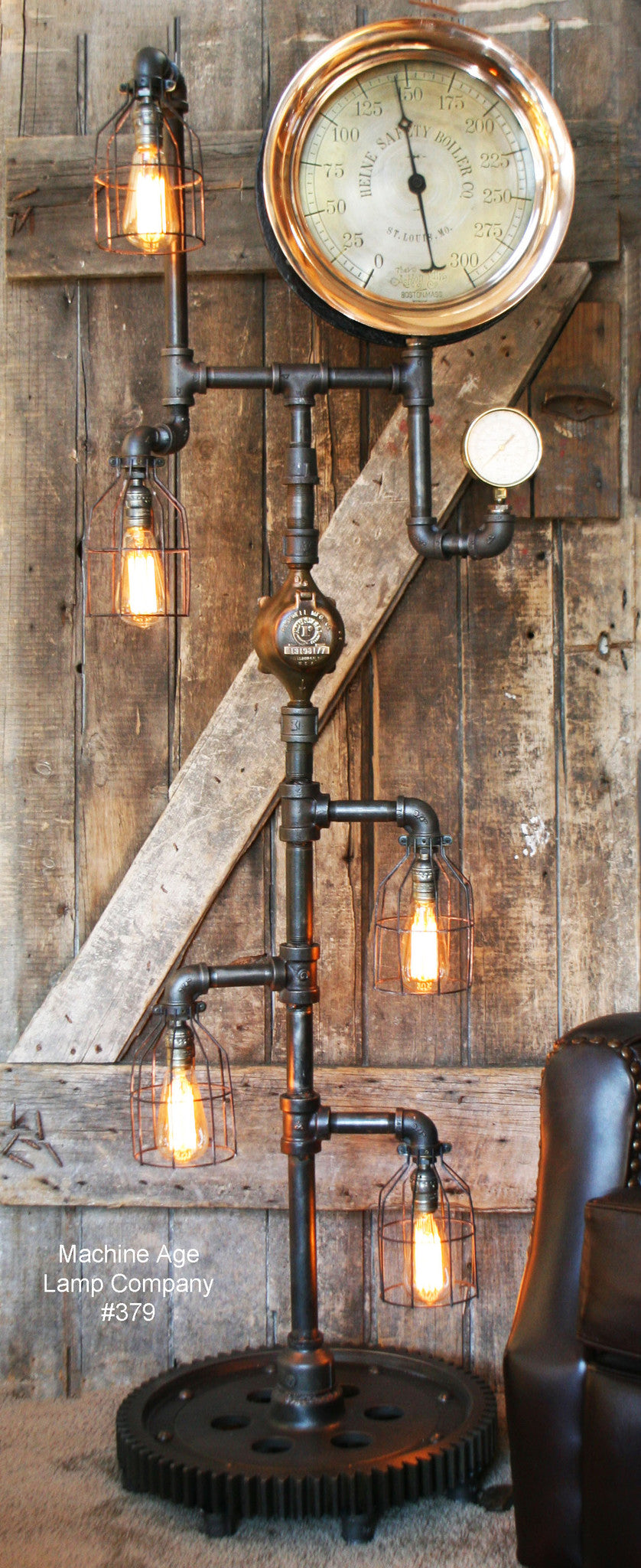 Steampunk Industrial Steam Gauge and Gear Floor Lamp #379