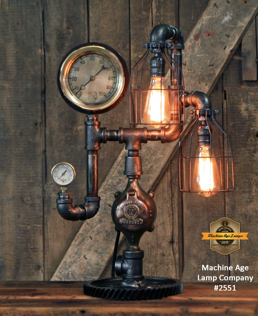 Steampunk Industrial Machine Age Lamp / Steam Gauge / Gear / Steam Gauge / Lamp #2551