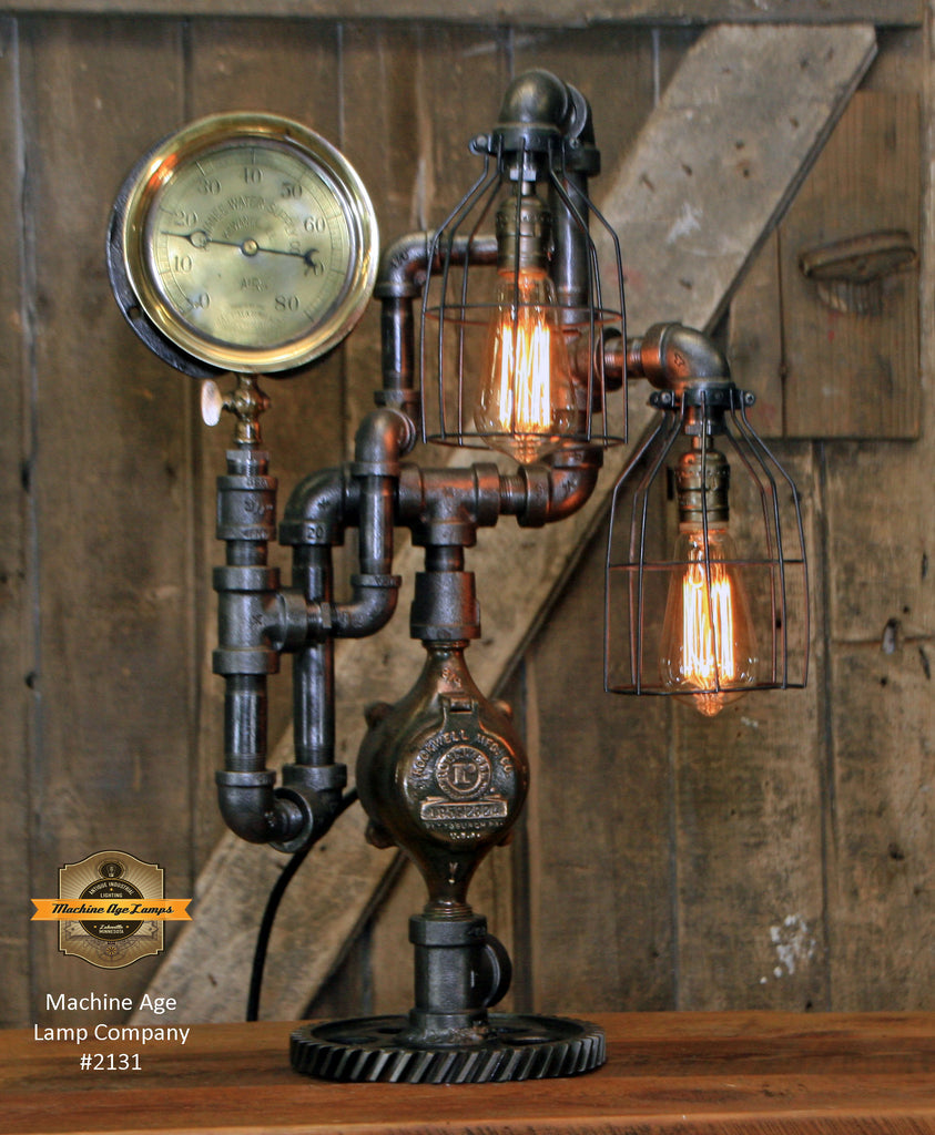 Steampunk Industrial Machine Age Lamp / Steam Gauge /  Lamp #2131