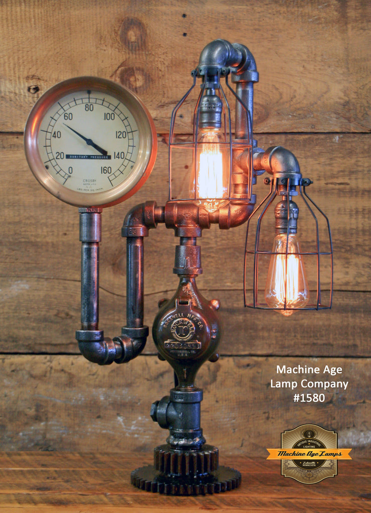 Steampunk Industrial / Steam Gauge / Gear Base / Lamp #1580