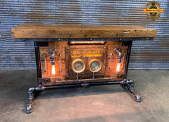 Steampunk Industrial / Antique Steam Gauge / Barn Wood / table #2702