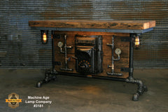 Steampunk Industrial Table / 55" / Antique Barn Wood / Furnace Door / Hallway Sofa Table #3181