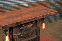 Steampunk Industrial / Stove Boiler Door Table / Console / Steam Gauge / Barn wood / #1607 sold