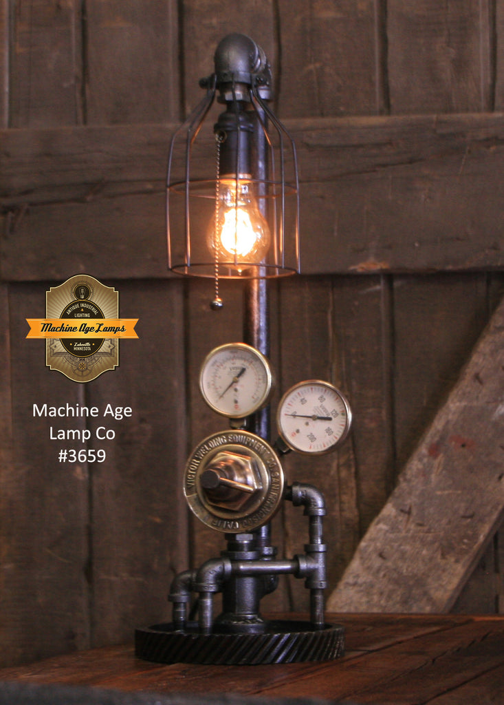 Steampunk Industrial Lamp / Antique Welding Regulator / Gear / Chicago / Lamp #3659
