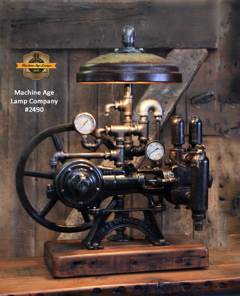 Steampunk Industrial / Machine Age Lamp / Antique F.E. Myers  / Well Pump / Farm  / Barnwood / #2490 sold