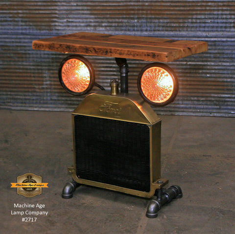 Steampunk Industrial Table / Antique Ford Model T Radiator and Headlamps / Automotive  / Barnwood / Table #2717