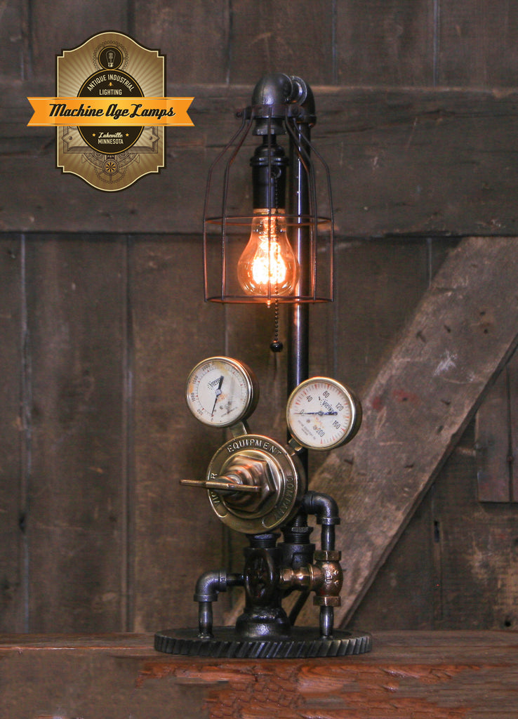 Steampunk Industrial Lamp / Antique Welding Regulator / Gear / Chicago / Lamp #4032