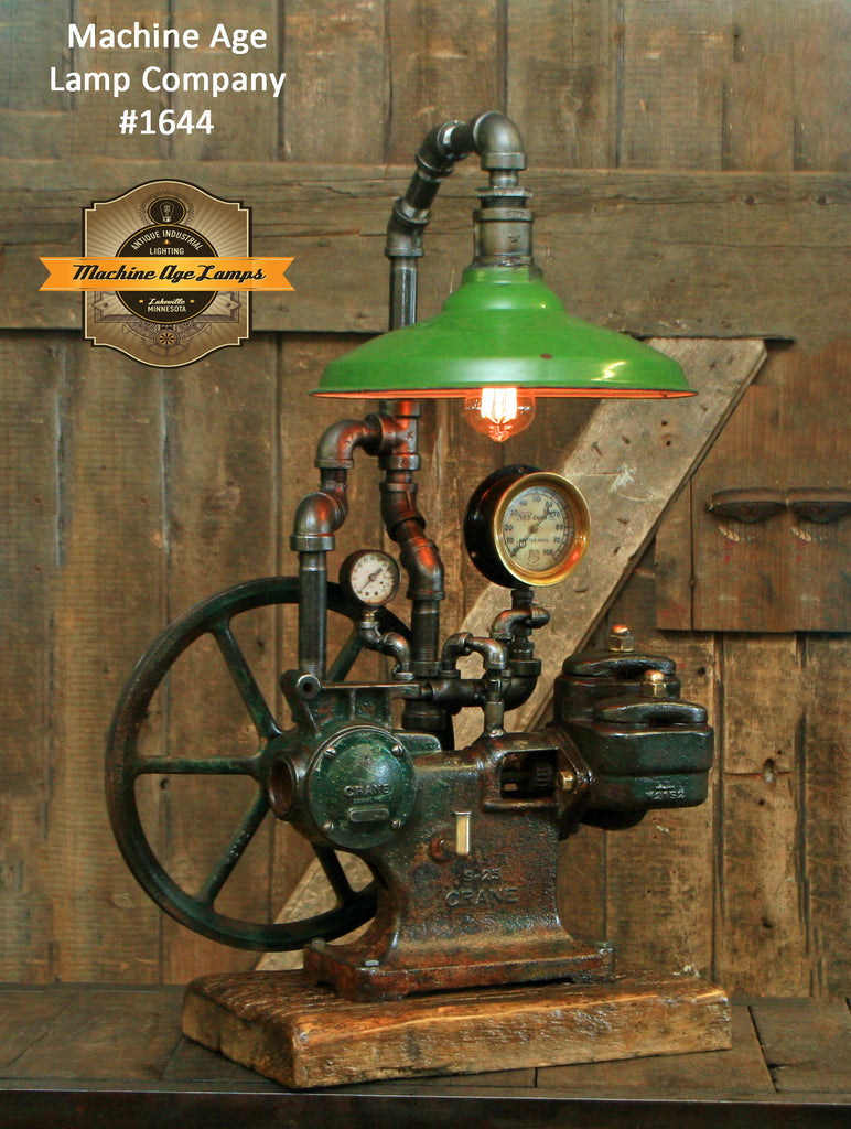 Steampunk Industrial / Antique Crane Water Pump / Light / Lamp / Barnwood / Green Shade / #1644 sold