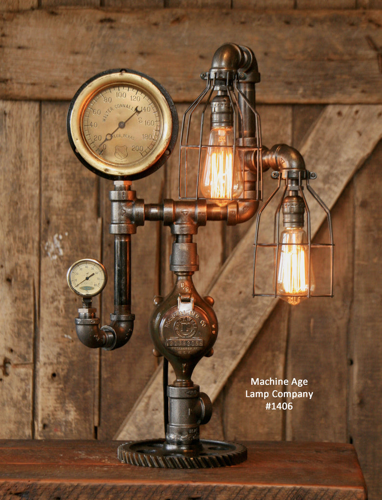Steampunk Industrial Lamp / Gear / Steam Gauge /  Texas /  #1406
