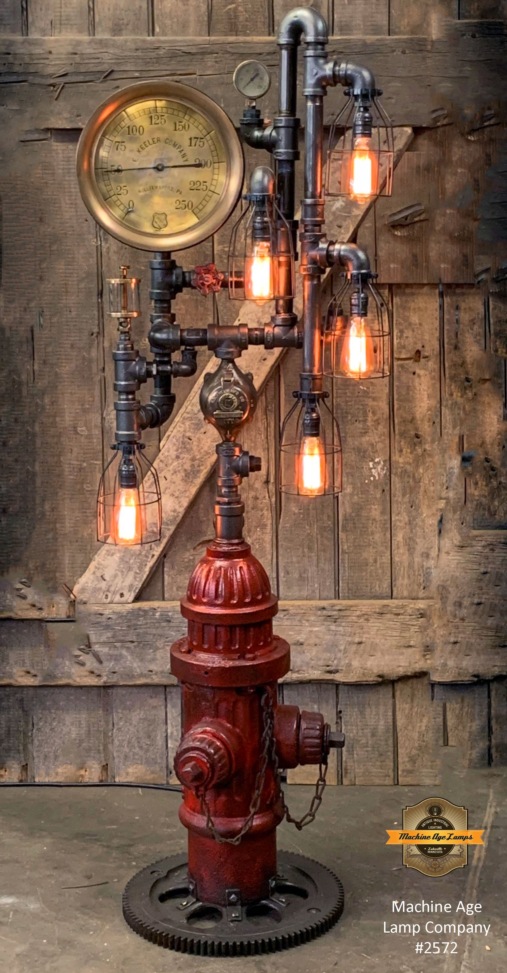 Steampunk Industrial / Fire Hydrant / Floor Lamp / Steam Gauge / Lamp #2572