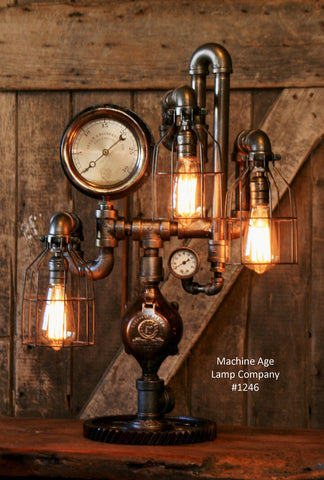 Steampunk Industrial Lamp / Antique Steam Gauge / Philadelphia / Gear / #1246 - SOLD