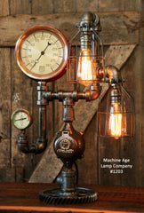 Steampunk Industrial Steam Gauge Lamp, #1203 - SOLD