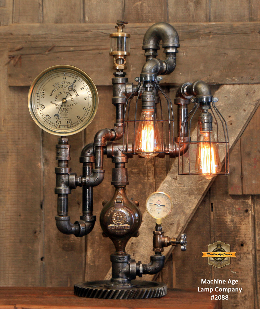 Steampunk Industrial Machine Age Lamp / Steam Gauge / Oiler / Gear / Camden NJ / #2088