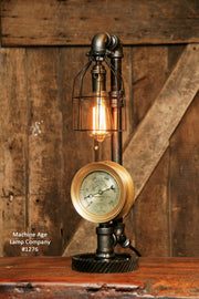 Steampunk Industrial Steam Gauge Lamp, Gear Base #1276