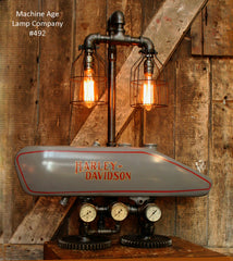 Steampunk Industrial Lamp, 1916 Antique Harley Davidson Motorcycle Gas Tank Light - Lamp #492 - SOLD