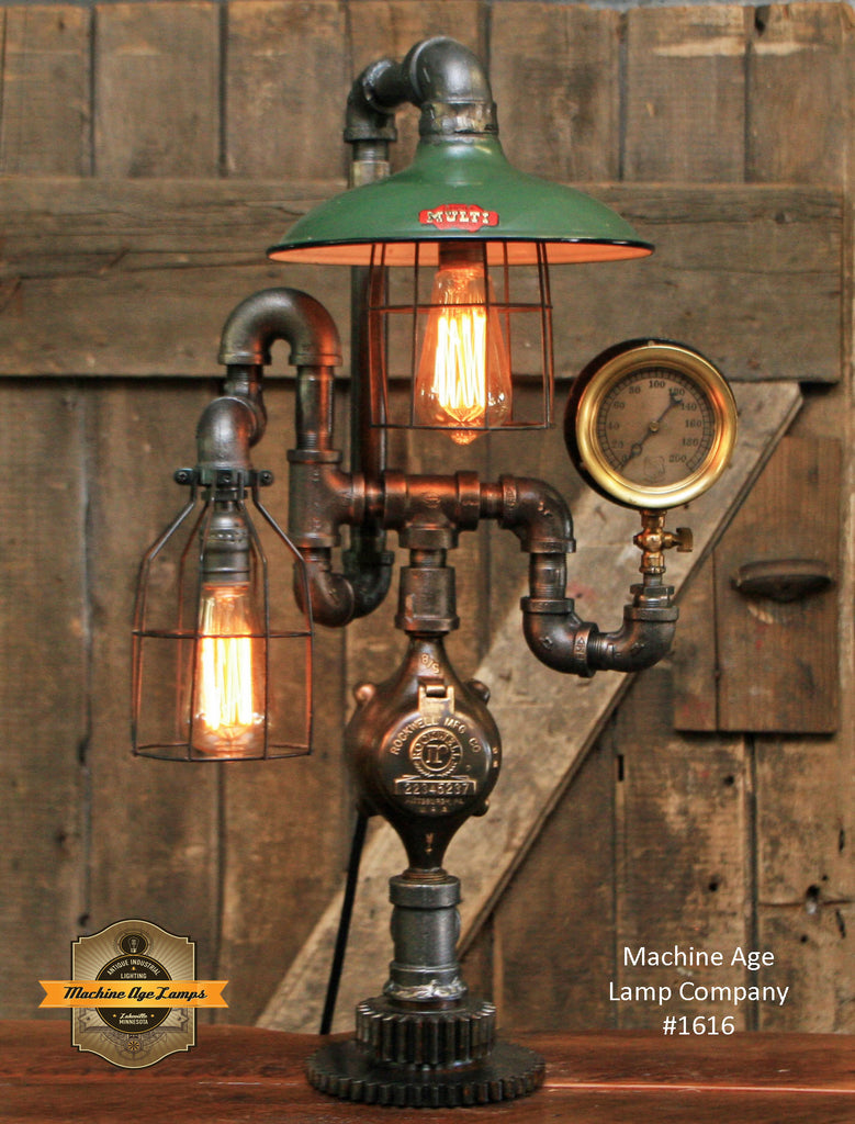 Steampunk Industrial / Antique Shade and Steam Gauge / Gear / Meter / Lamp #1616 sold