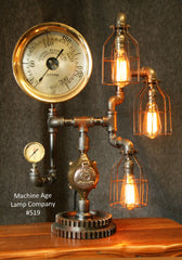 Steampunk Lamp, Amazing Antique 10" Steam Gauge and Gear Base #519 - SOLD