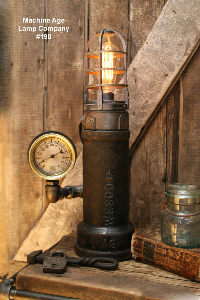 Steampunk Lamp, Steam Gauge and Iron Pipe #190 - SOLD
