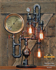 Steampunk Industrial / Antique Steam Gauge / New York / Gear / Ashcroft / Lamp #1878