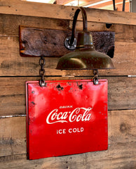 Steampunk Industrial Wall Sconce / Antique Coke Cooler Sign  / Lamp #2730