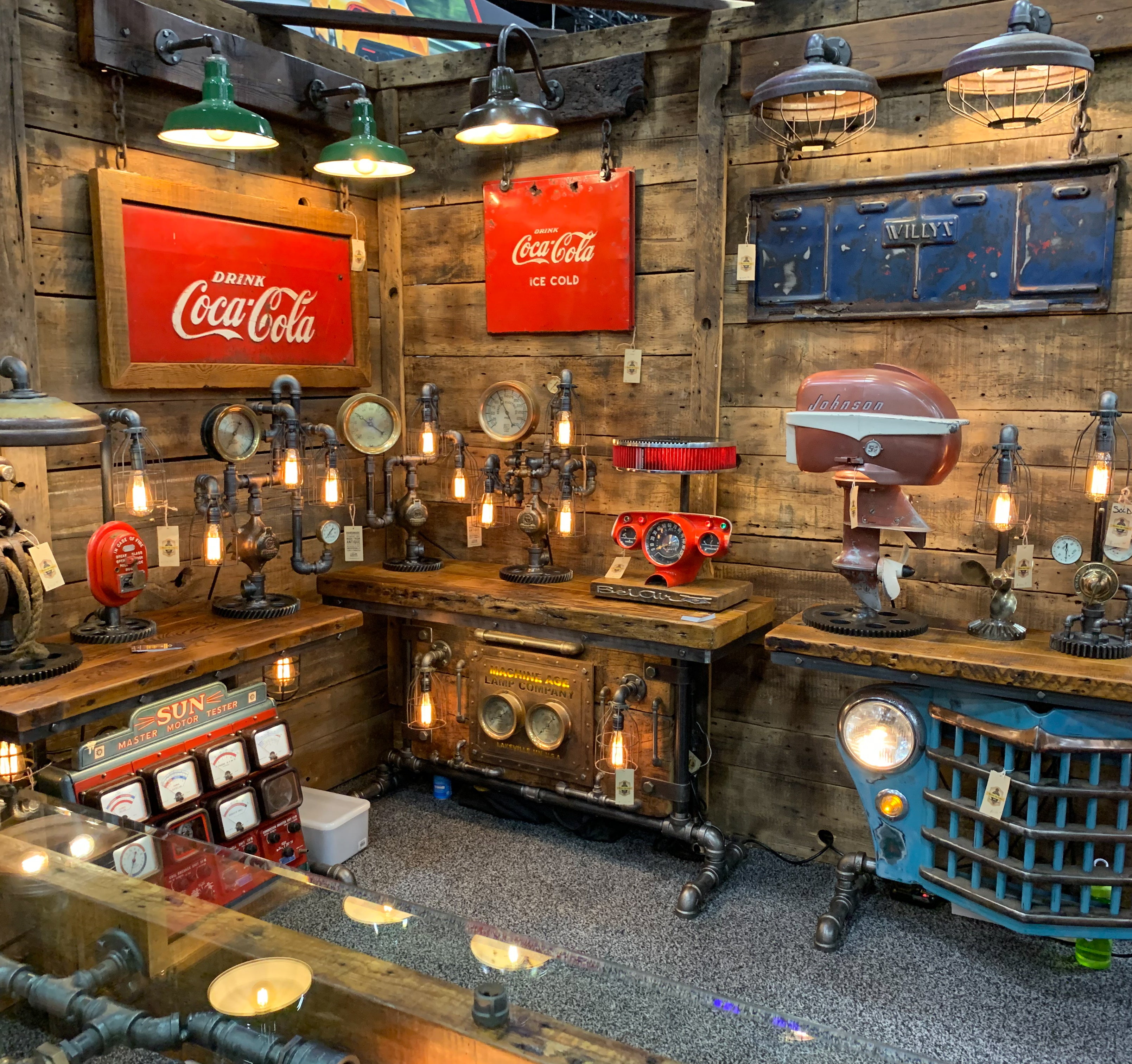 Steampunk Industrial Wall Sconce / Antique Coke Cooler Sign / Lamp