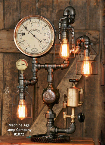 Steampunk Industrial Steam Gauge Lamp, Kawanee Boiler Works, Oiler #1072 SOLD