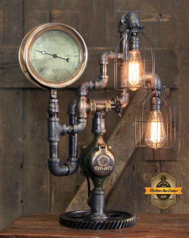 Steampunk Industrial / Antique Steam Gauge Lamp / Tractor Gear / Lamp #4003